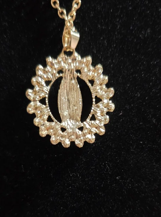 Gold Crystal Virgin Mary Pendant Necklace - Women Jewelry - Picture 6 of 6